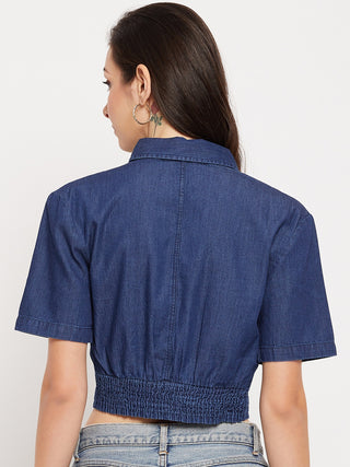 Madame Shirt Collar Denim Crop Top