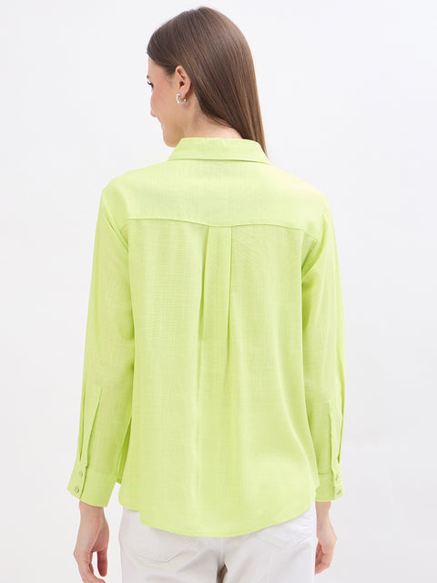 Madame Embroidery Patchwork Pear Green Viscose Shirt
