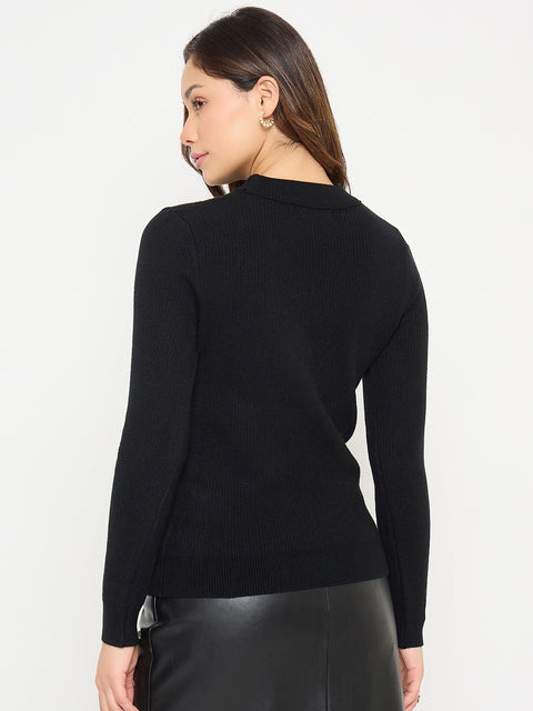 Madame Mock Neck Black Embellished Sweater