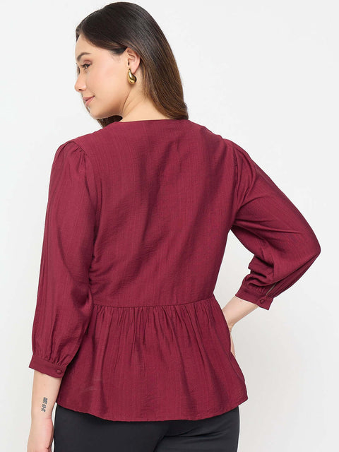 Madame Rayon Blend Wine Colour Peplum Top