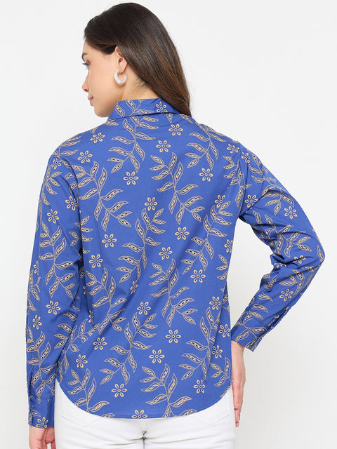 Blue Embroidered Summer Shirt for Women