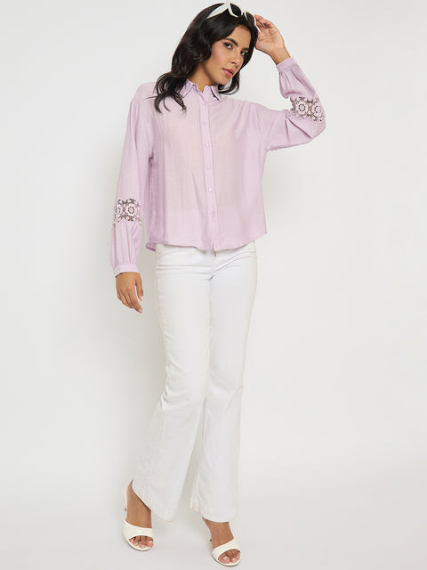 Madame Lace Detailed Lilac Nylon Blend Shirt