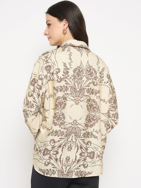 Madame Beige Rayon-Nylon Printed Shirt