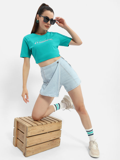 Madame Typography Sea Green Crew Neck T-Shirt