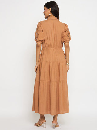Madame Tiered Rust Red Maxi Shirt Dress