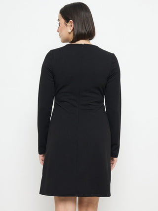 Madame Side Buckle Detail Black Mini Dress