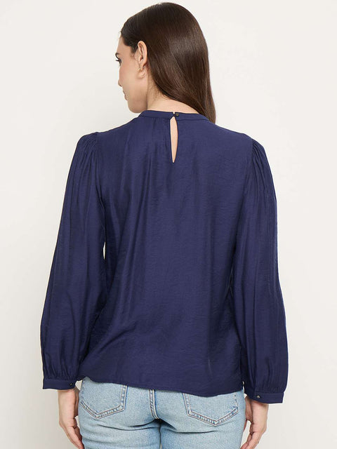 Madame Blue Rayon Blend Puff Sleeve Top