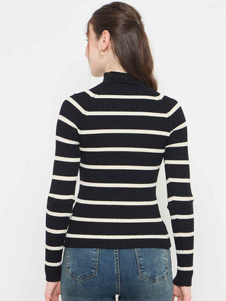 Madame Striped Mock Neck Knit Top