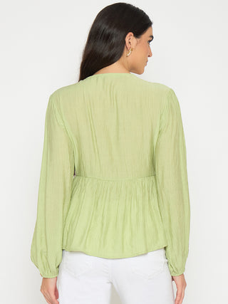 Madame Cinch Waist Apple Green Peplum Top
