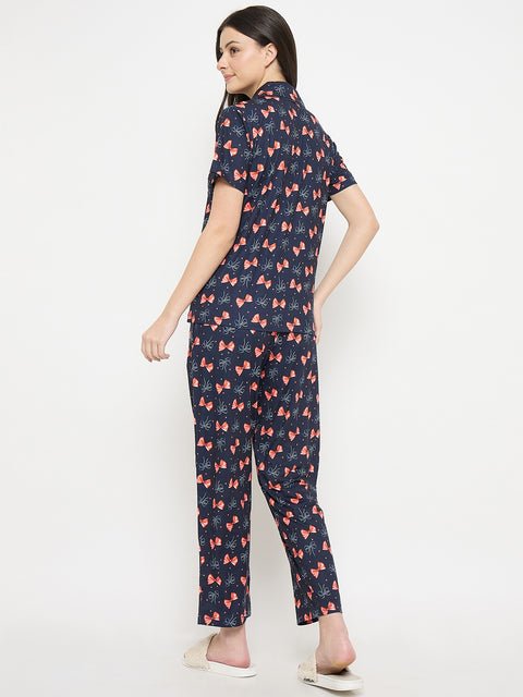 mSECRET Blue Printed Night Suit Set