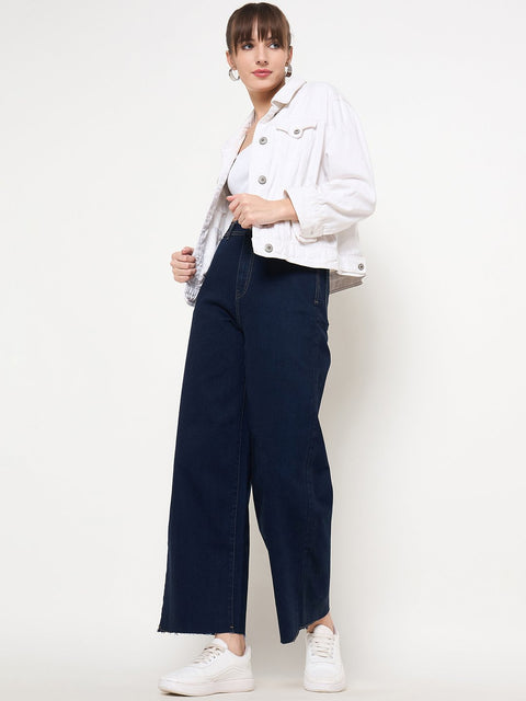 Madame Deep Blue Wide Leg Cotton Blend Denim