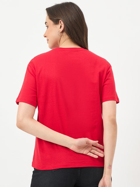 Madame Red Cotton Half-Sleeve T-Shirt