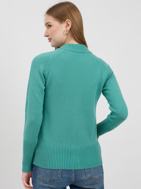 Madame Sea Green Zipper Sweater