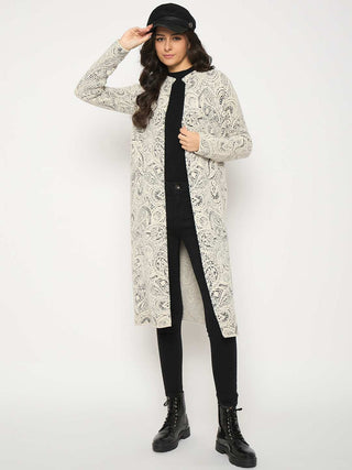 Madame Abstract Print Off White Long Shrug