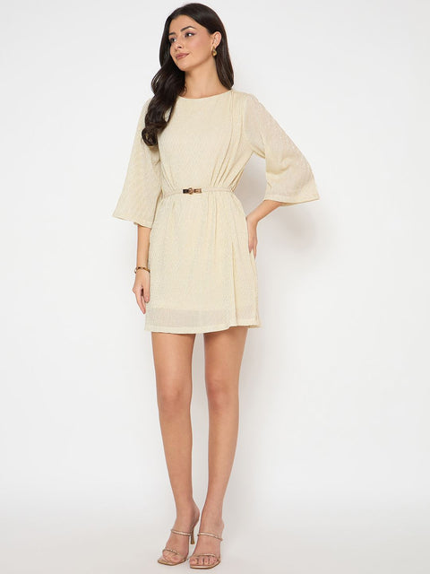 Madame Solid Midi Off White Shift Dress