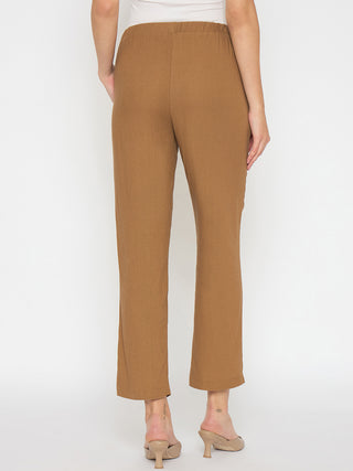 Madame Straight Fit Brown Rayon Blend Trousers