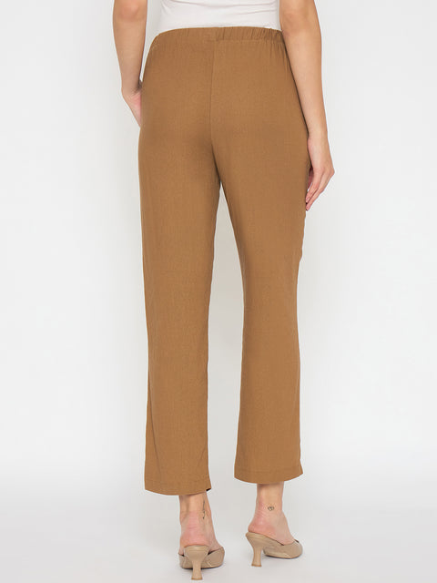 Madame Straight Fit Brown Rayon Blend Trousers
