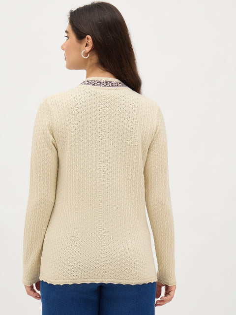 Madame Beige Contrast Detail Cardigan