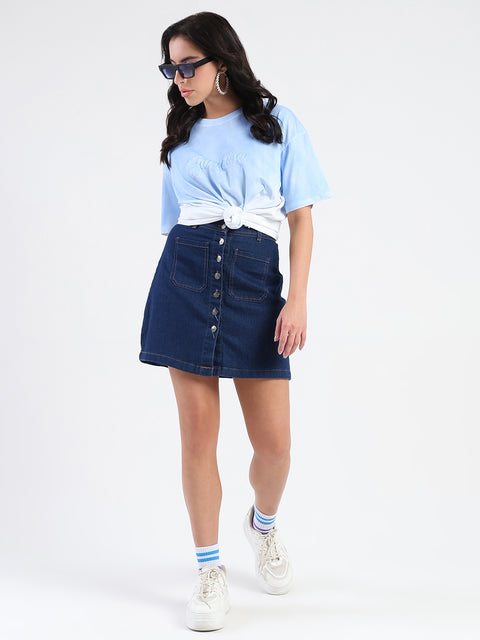 Madame Ombre Loose Fit Sky Blue Oversize Cotton T-shirt