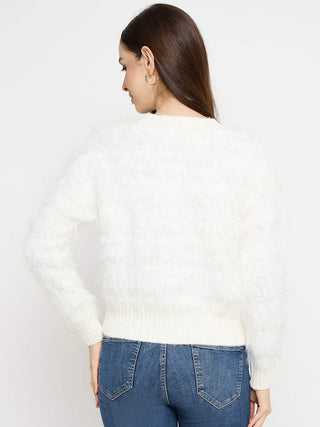 Madame Faux Fur Textured Pullover Off White Sweater