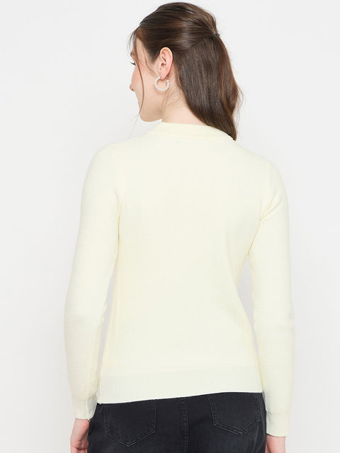 Madame Mock Neck Embellished Off White Sweater
