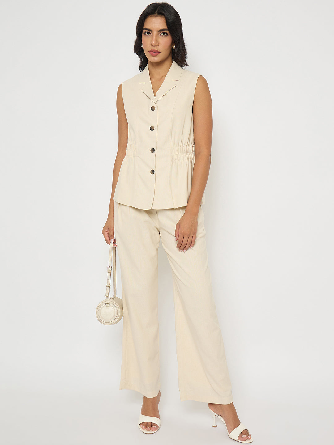 Madame Off-White Sleeveless Vest and Trousers Co-ord Set color swatch