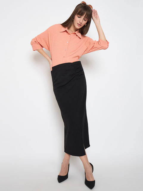 Madame Shirt Collar Buttoned Orange Crop Shirt