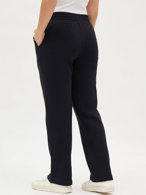 Madame Black Fleece Track Pants With Contrast Stitch