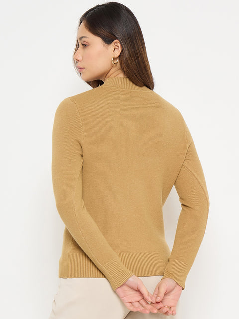 Madame Mock Neck Solid Mustard Yellow Sweater