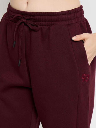 mSECRET Solid Cotton Blend Wine Red Track Bottoms