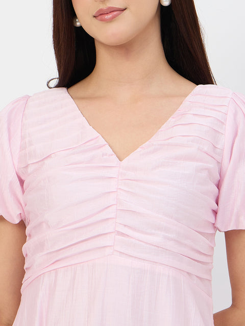 Madame Pink Printed Ruched Tencel Dress