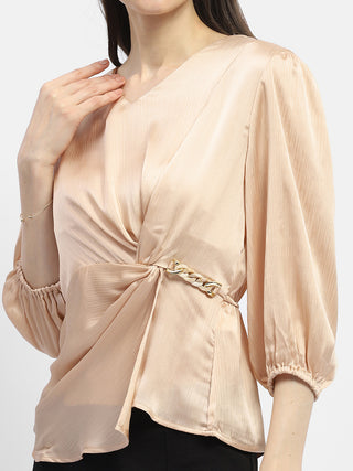Madame Peasant Sleeve Golden Chain Adorned Top