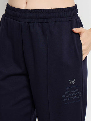 mSECRET Print Detailed Navy Blue Tapered Track Bottoms