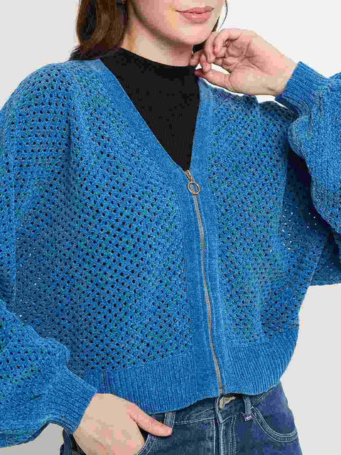 Madame Textured Relaxed Fit Blue Sweater