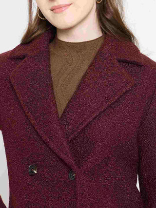 Madame Maroon Coat with Double Breasted Buttons and Notched Collar