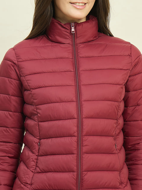 Madame Quilted Wine Red Puffer Jacket