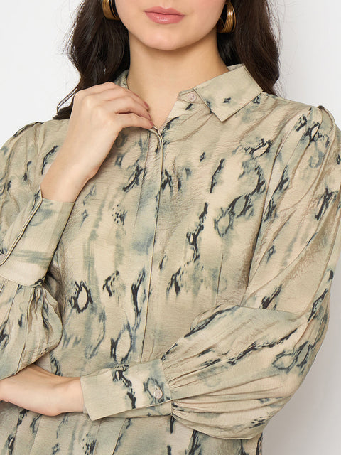 Madame All Over Printed Nylon Blend Grey Shirt