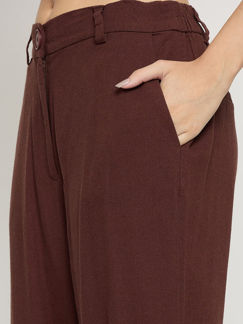 Madame Brown Rayon Linen Straight Fit Ankle Trousers