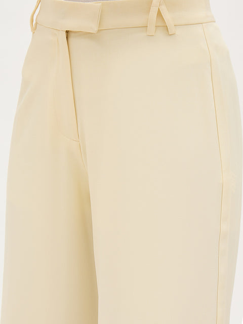 Madame Butter Yellow Solid Trousers With Side Zipper