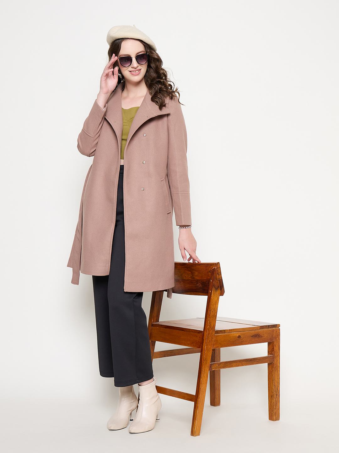 Madame Front Pocketed Textured Blush Long Wrap Coat color swatch