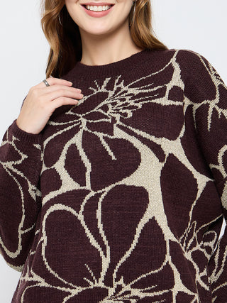 Madame Floral Print Coffee Brown Sweater