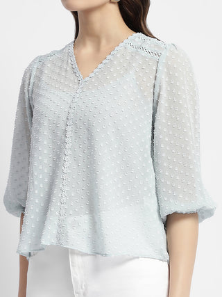 Madame Puffed Sleeve Dobby Sky Blue Top