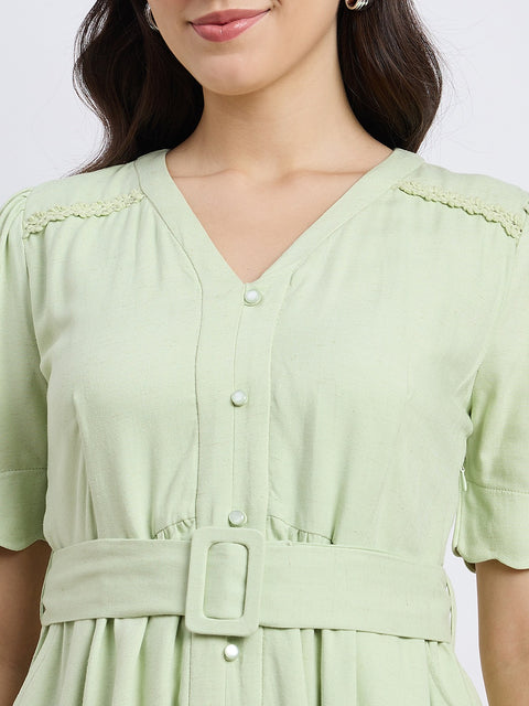 Madame Embroidered Green Viscose Blend Dress