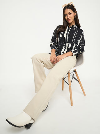 Madame Straight Fit Cotton Blend Solid Beige Jeans
