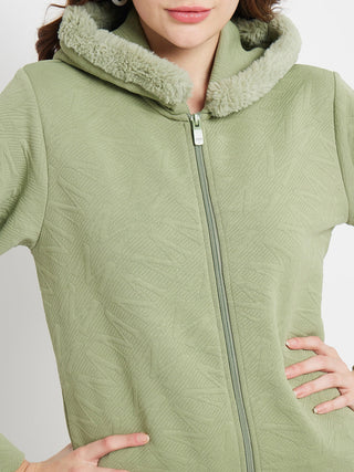 Madame Faux Fur Hood Applpe Green Sweatshirt