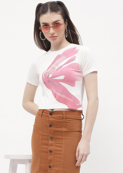 Madame Graphic Print Off-White Ribbed T-Shirt