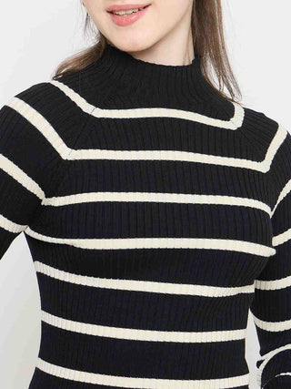 Madame Striped Mock Neck Knit Top
