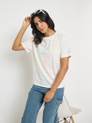 Madame All Over Print White Cotton T-shirt