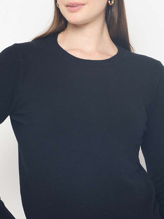Madame Solid Black Pullover Sweater