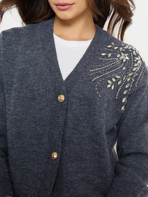 Madame Dark Grey Embroidered Sweater